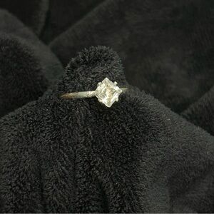 Sterling Silver Ring with Offset Solitaire Princess Cut stone